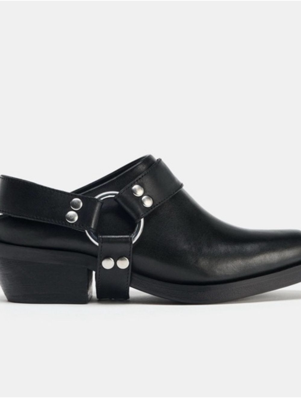 Zara Black Leather Harness Mule